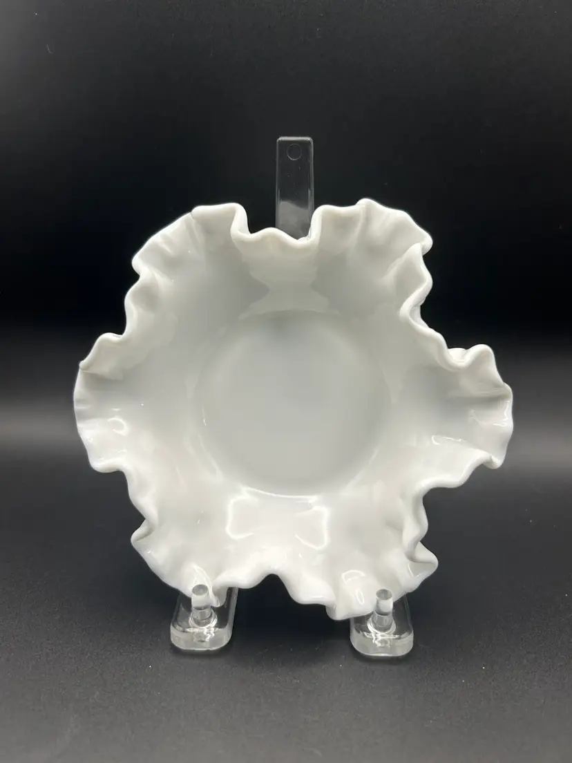 Milk Glass Ruffled Edge Candy Dish - VTG