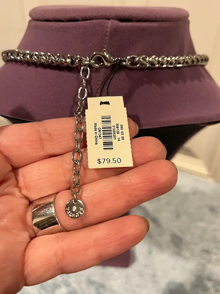 27. Talbots silver-tone green and blue acrylic cabochons flower statement necklace 21.5 Inch