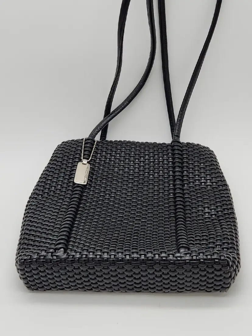 Nine & Company Black Woven Faux Leather Purse Handbag 15" strap drop