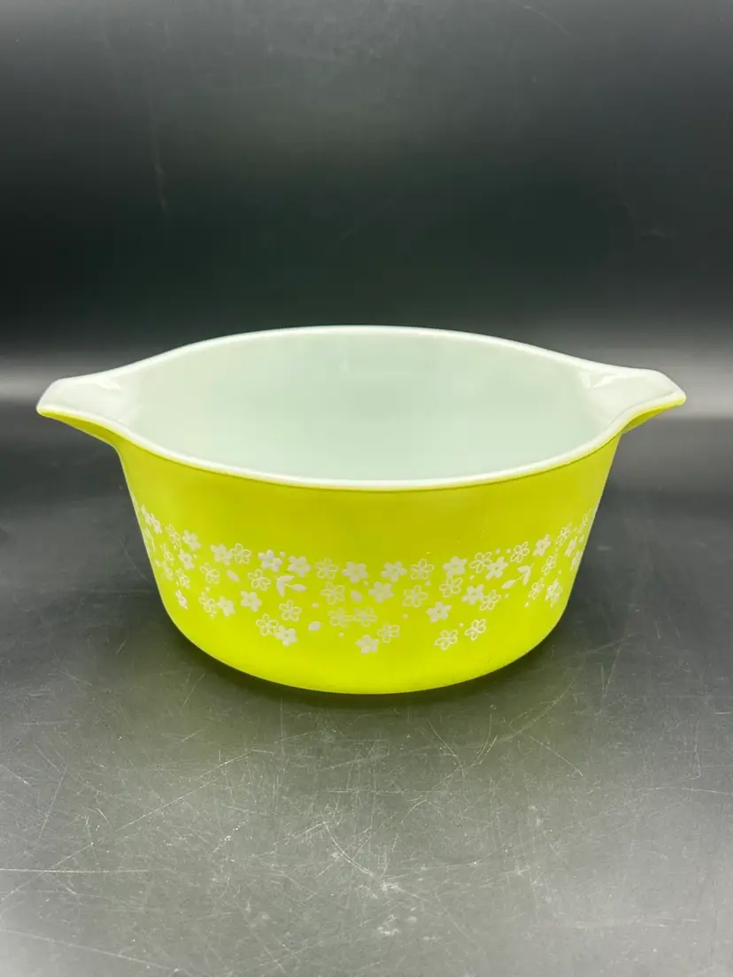 Vintage Pyrex Spring Blossom Crazy Daisy 474-B Casserole Dish, Green/White No Lid