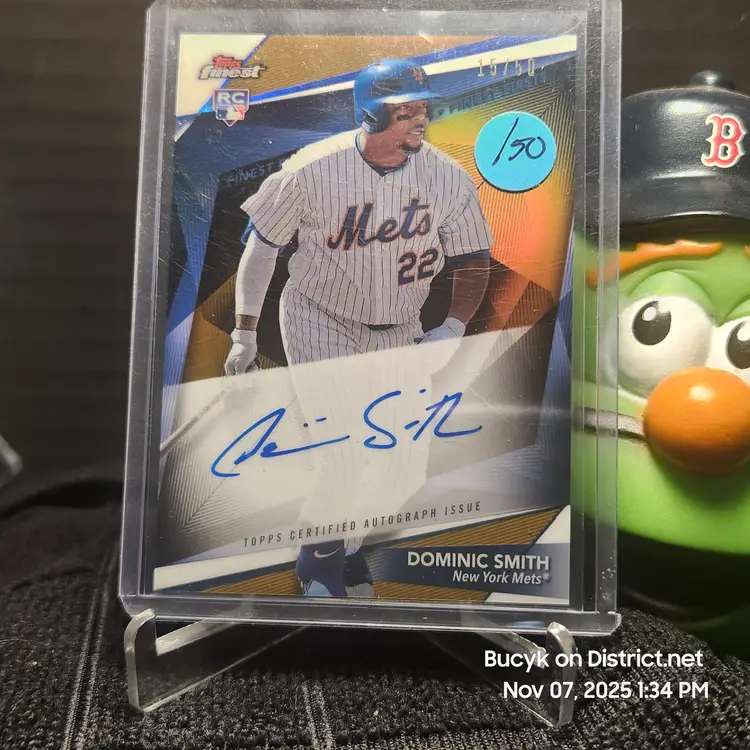 2018 Topps Finest Gold Auto - Dominic Smith New York Mets 15/50