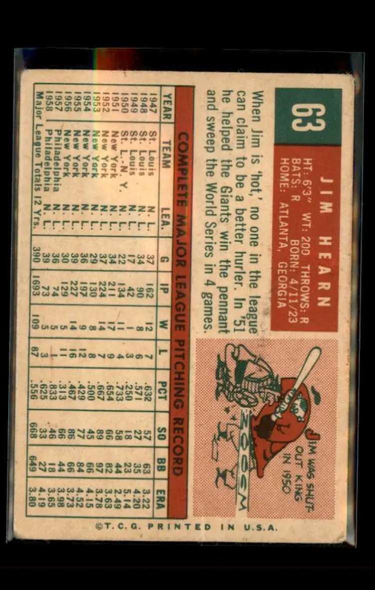 1959 Topps #63 Jim Hearn - (pk4) - Philadelphia Phillies