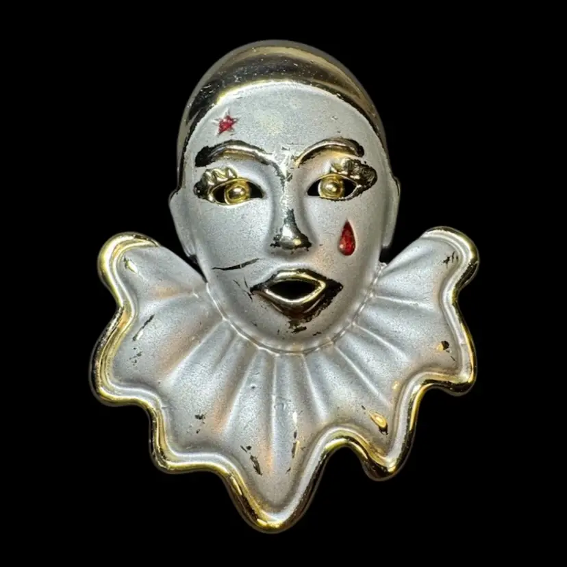 Venetian Mask Lady Vintage Brooch Pin Beauty Mark Masquerade Art Deco 2.25”