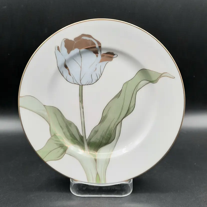 Fitz and Floyd Tulipe d'Or Blue and Gold Tulip Salad Dessert Plate