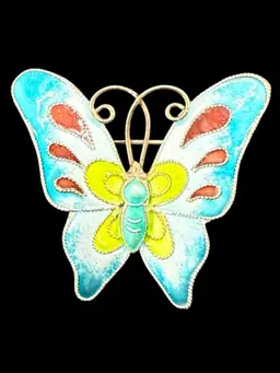 Enamel Butterfly Pin Brooch Marked S925 1.5"