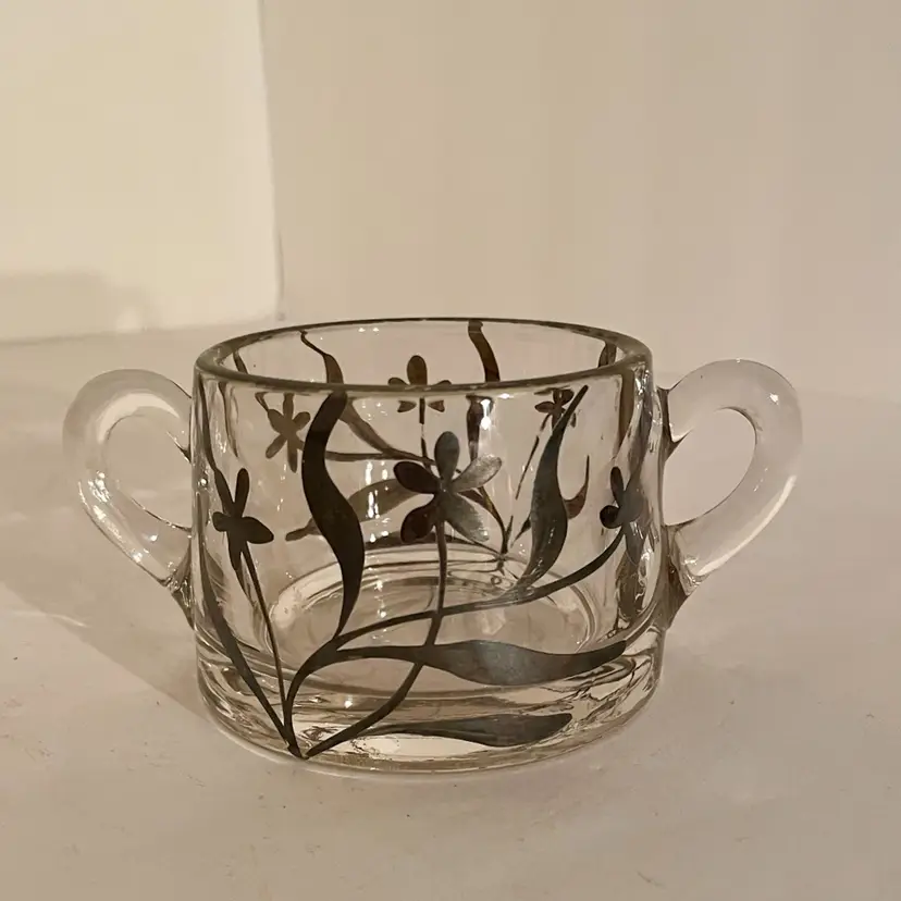 Antique Art Nouveau Sterling Silver Overlay Open Sugar Bowl