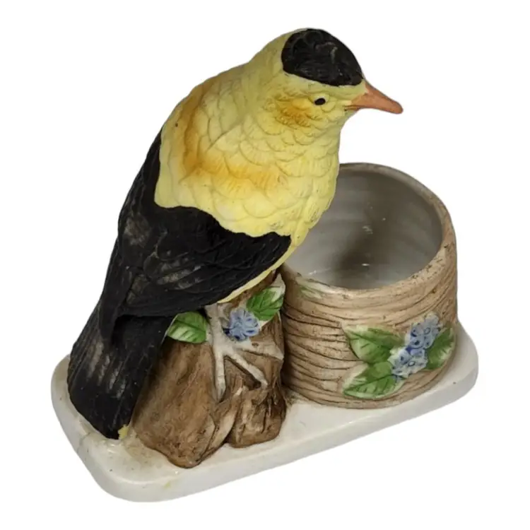 Lovekin Songbirds Fine Bisque Porcelain Hand Painted Candle Holder Figurine