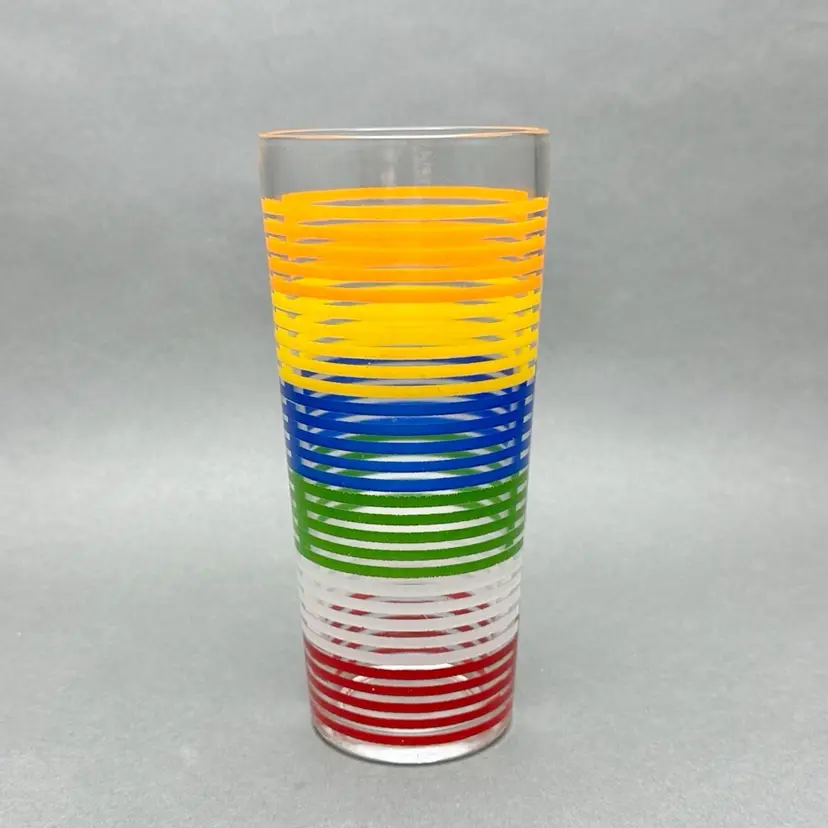 Vintage Mid Century Modern Hazel Atlas Prohibition Era Multi Striped Glass Cocktail Mixer/Shaker-No Lid