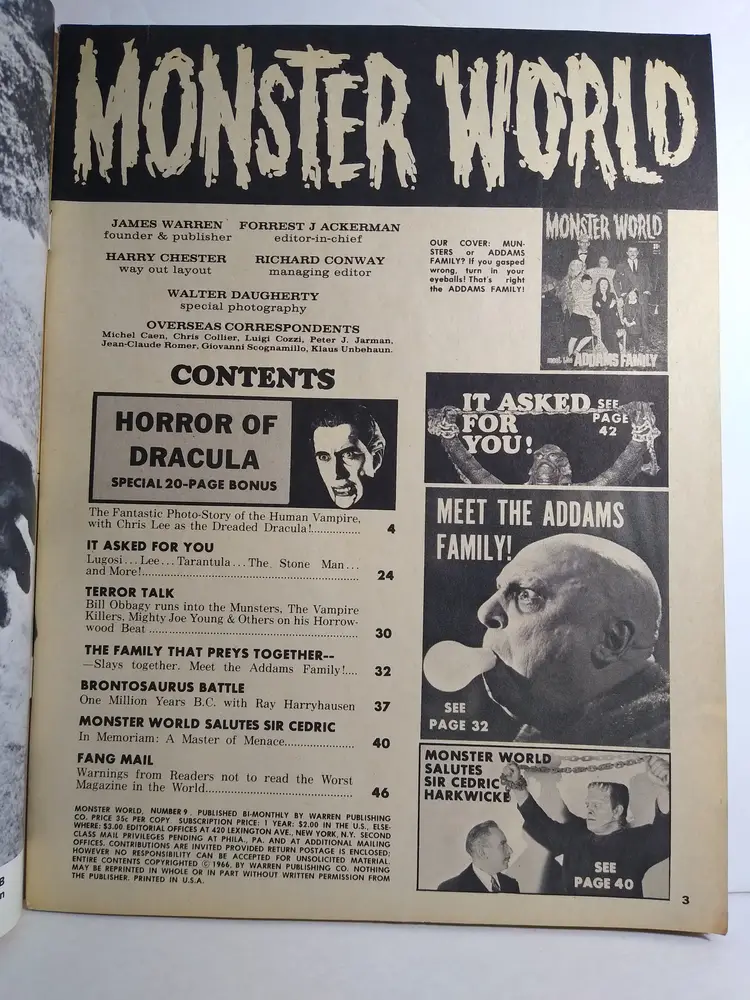 MONSTER WORLD Magazine July 1966 No. 5 Addams Family Dracula Warren