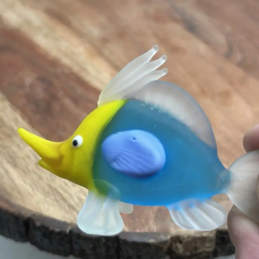 Fish Angel Tropical Nemo Figurine Animal Satin Art Glass Teal Yellow White