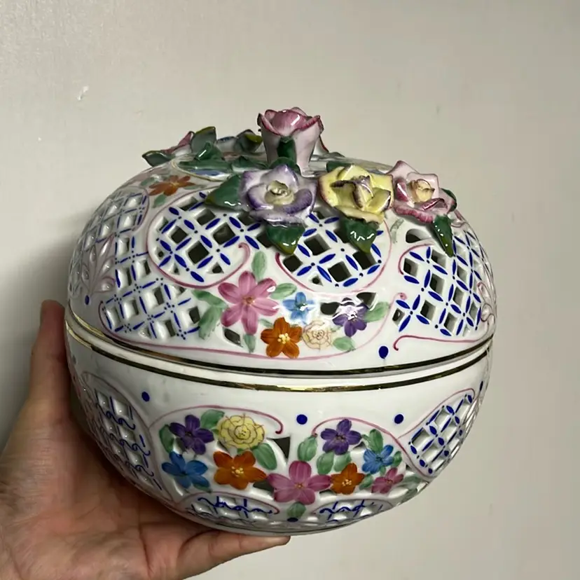 Vintage Porcelain Floral Potpourri Box