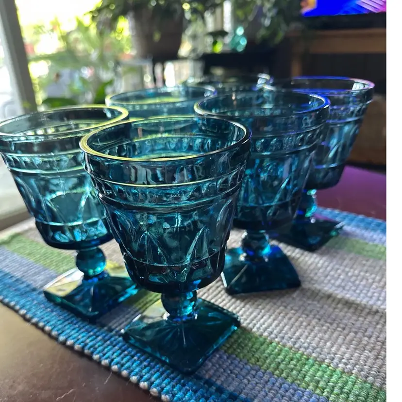 Set of 6 Vintage Indiana Glass Colony Park Lane Blue Goblets