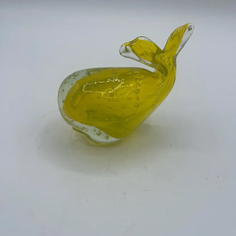 Glass Yellow Whale Paperweight, Slight Below 4 Inches