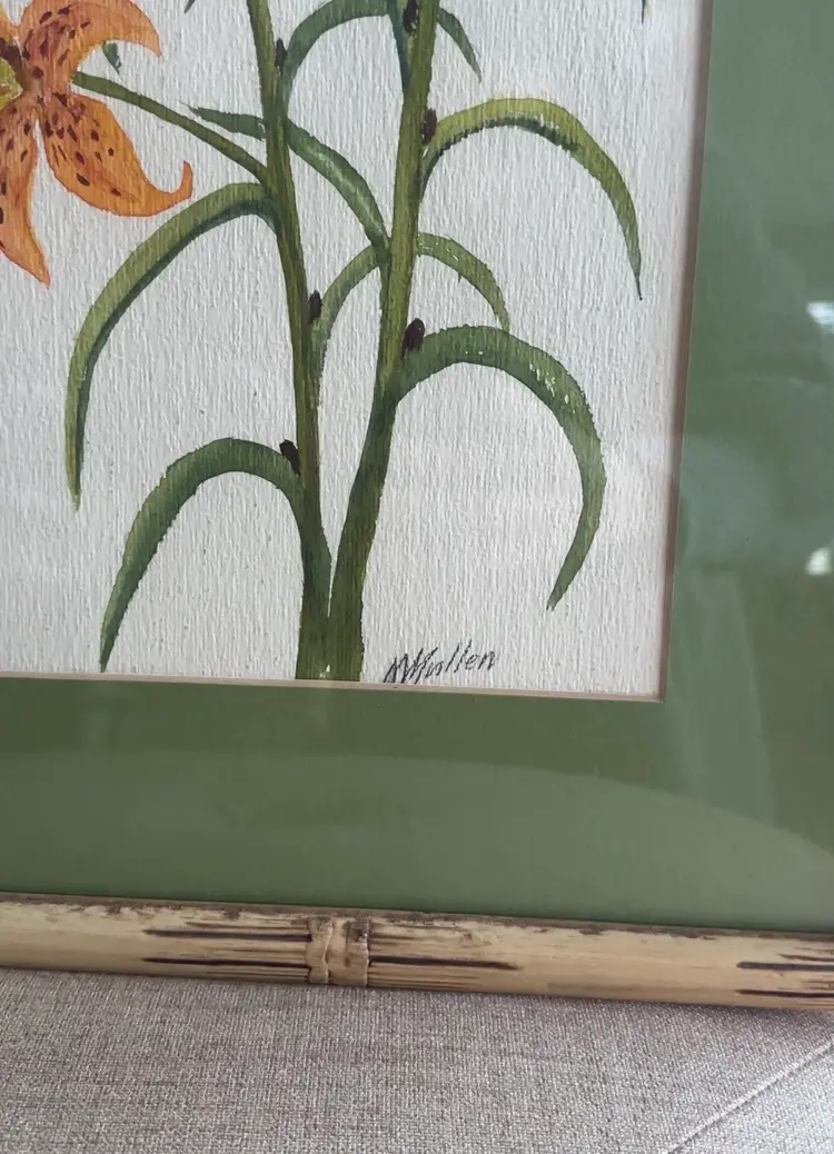 Margaret Mullen Signed “Tiger Lillies” Floral Orange Painting Framed