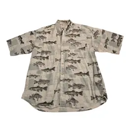 Vtg Columbia Button Down Shirt XL Muskie Sunfish Crappie Short Sleeve Fishing