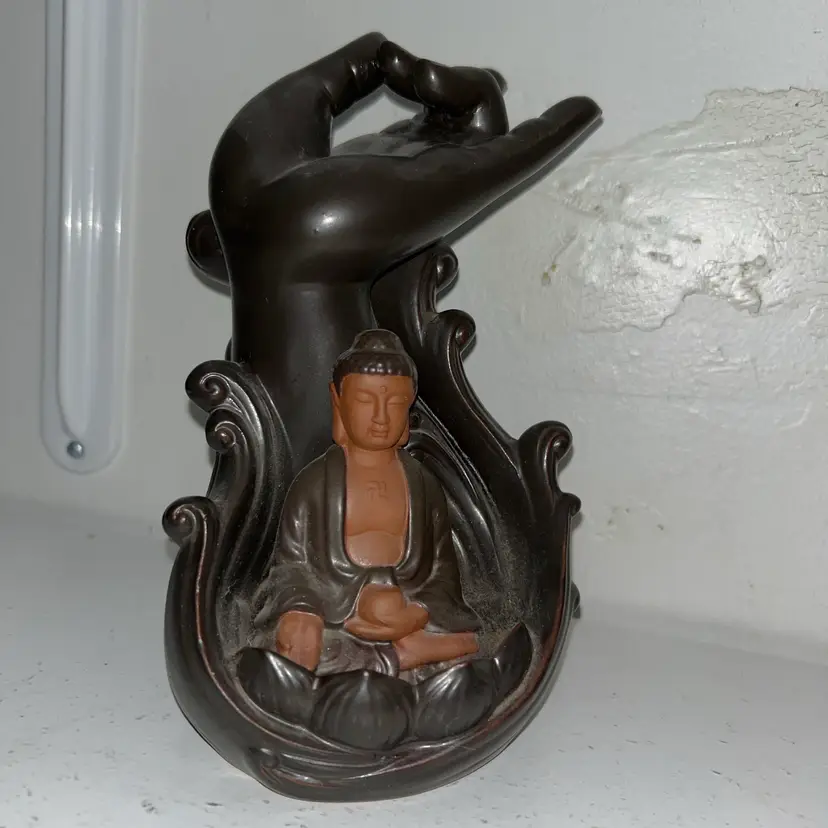 Ceramic Buddha Lotus Hand Backflow Incense Burner, Zen