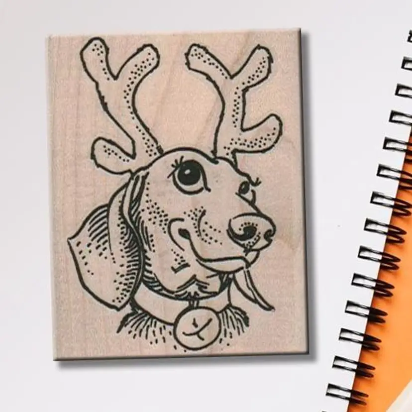 Dachshund With Antlers Christmas Dog Rubber Stamp