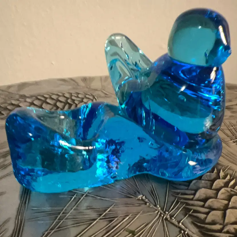 Ron Ray Blown Glass Bluebird Candle Holder 1990 Signed