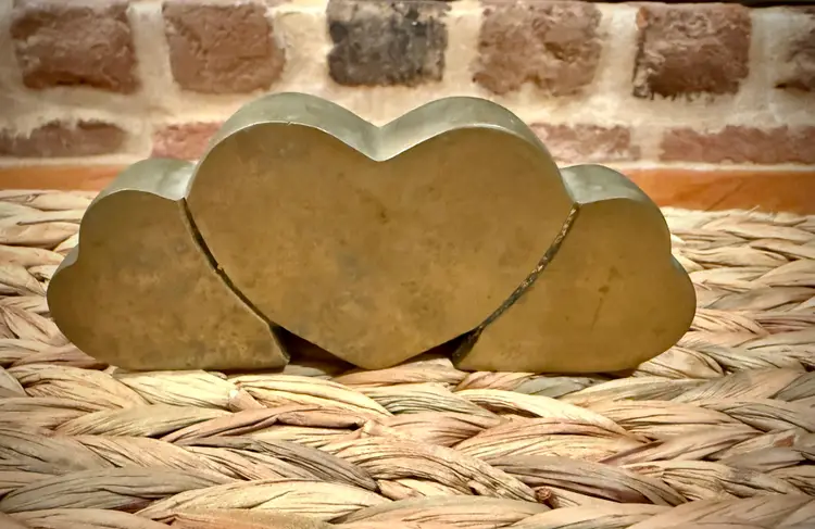 Vintage Solid Brass Triple Heart Sculpture,Paperweight or Bookend