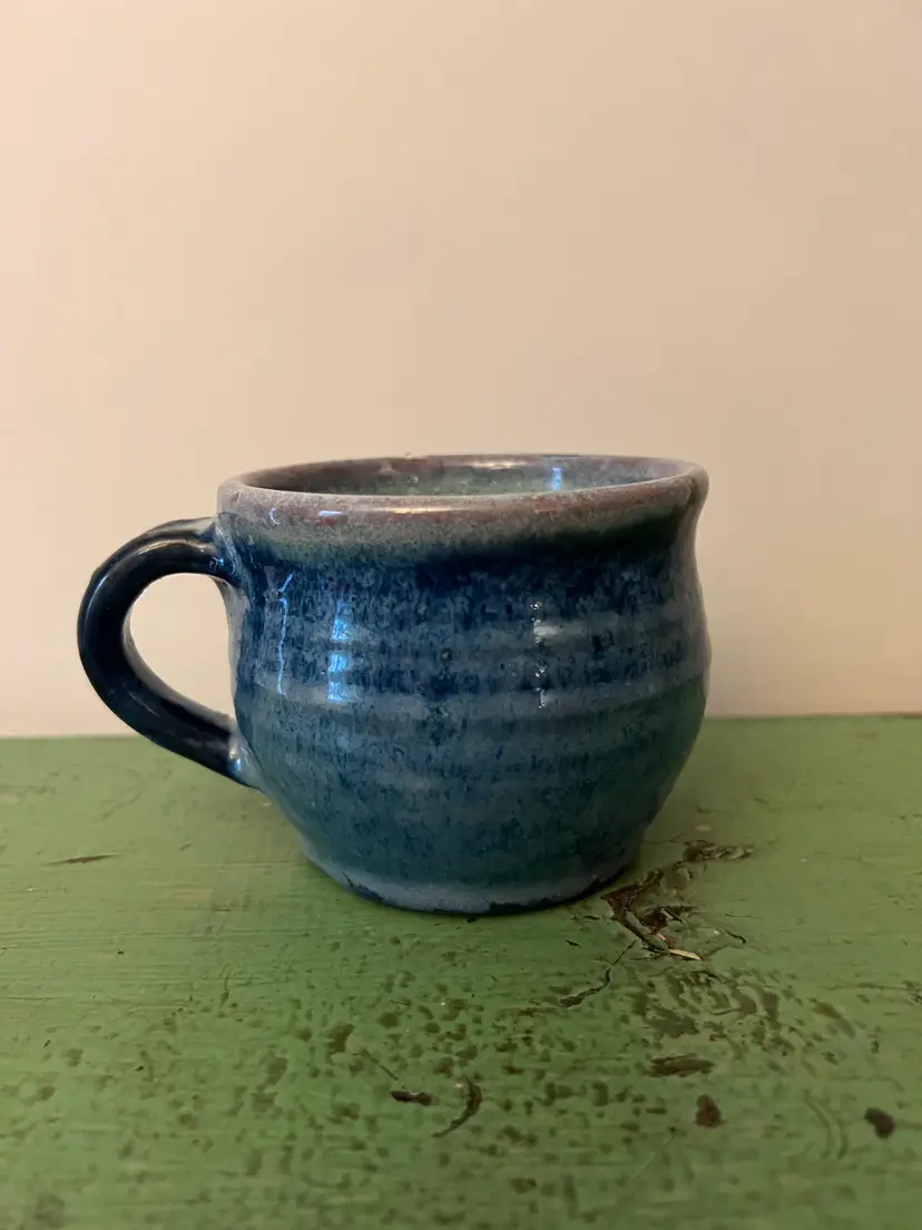 Andy Iventosch Studio Pottery Mug. Blue Glaze. Handmade Ceramic Coffee Cup