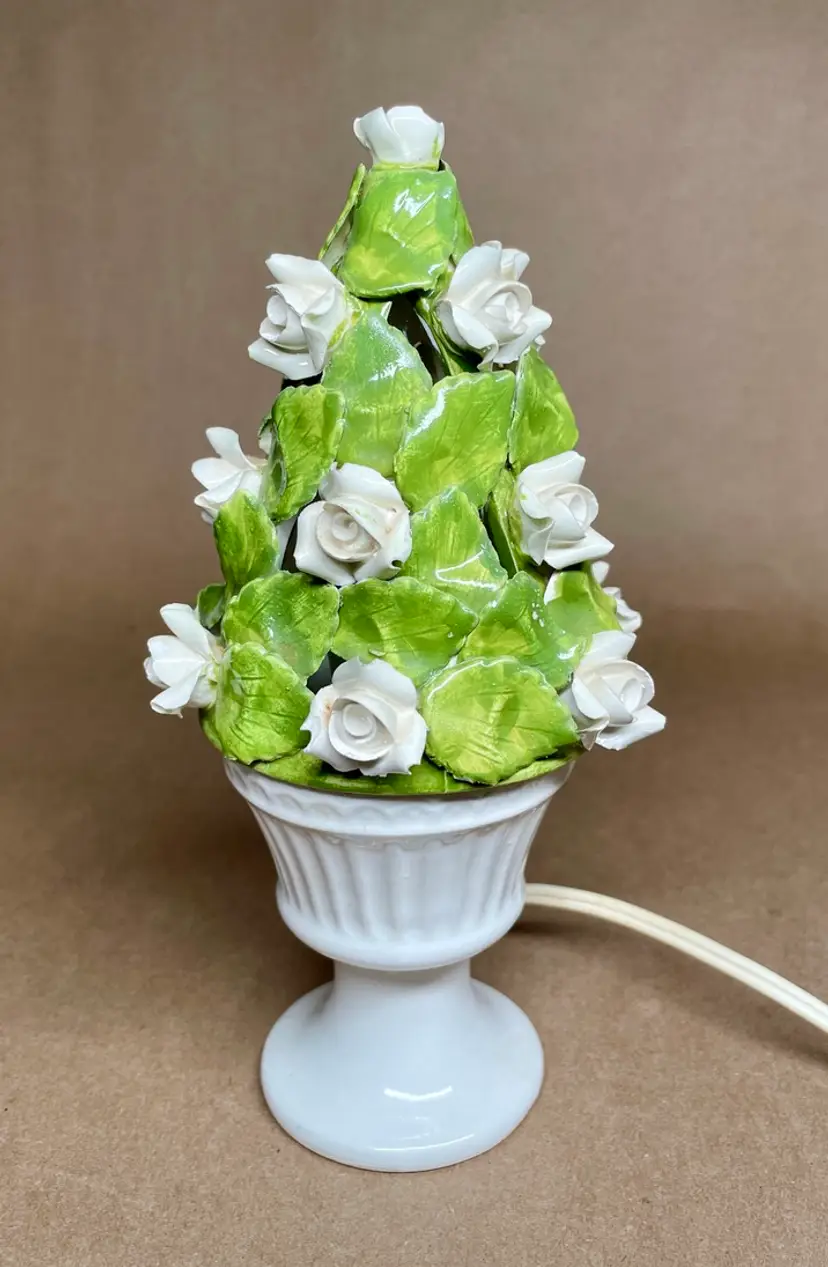 Floral Porcelain Milk Glass 2 Piece Standing Corded Night Light JAPAN Vintage