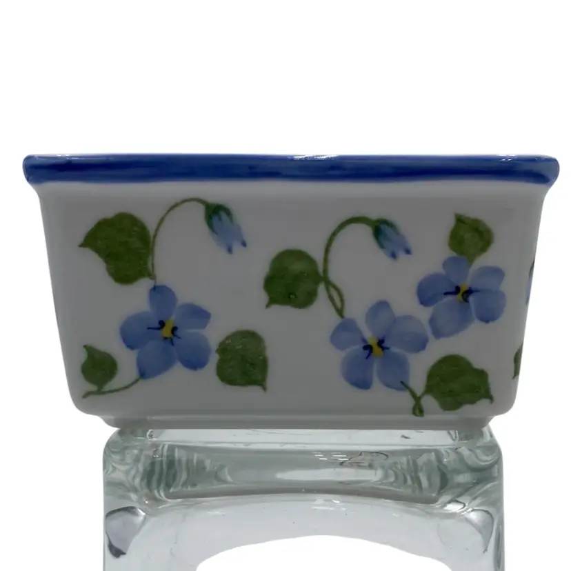 Vintage Andrea By Sadek Ceramic Trinket Box, Periwinkle Violets, Orig. Sticker