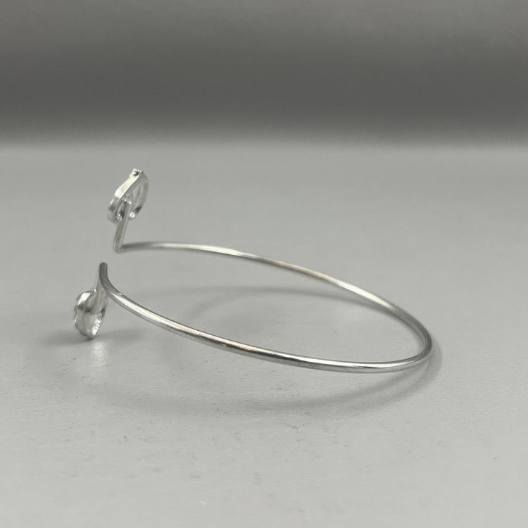 Silver Tone Double Heart Bangle Bracelet With Rhinestones 3"