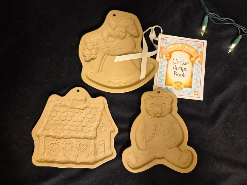 3 Brown Bag cookie molds Teddy Bear, Gingerbread House, Rocking Horse