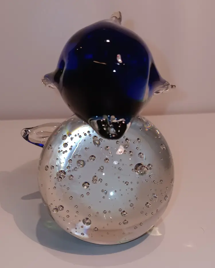 Art Glass Paperweight With Dolphin