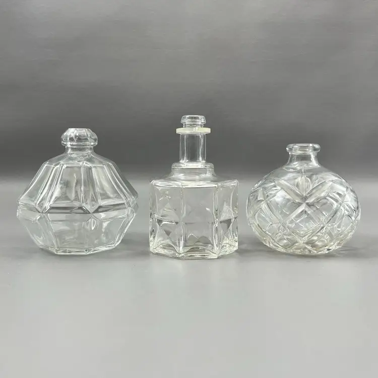 Lot Of 3 Vintage Clear Glass Perfume Bottles NO STOPPERS 2.5"-3" One Marked Austria