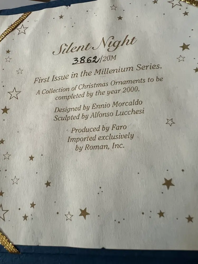 ROMAN, INC 1998 THE MILLENNIUM CHRISTMAS ORNAMENT "SILENT NIGHT"
