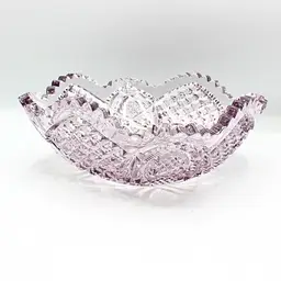 Antique EAPG Amethyst Lavender Glass Bowl Duncan Diamond Pattern Scallop Edge