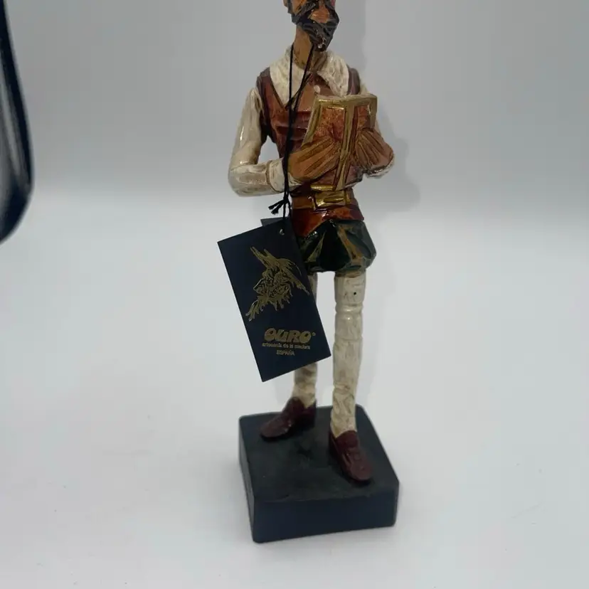 VTG Don Quixote Wooden Sculpture Statue Hand-carved Figurine #576d With Tag
