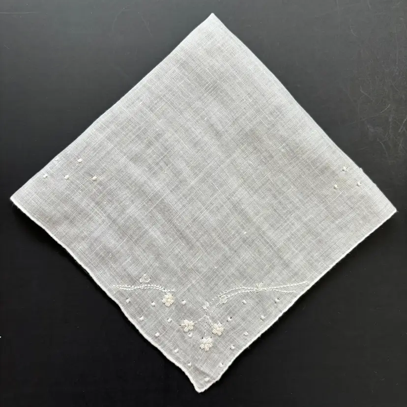 Embroidered Floral White Wedding Handkerchief Bride Cottage Core Granny Vintage