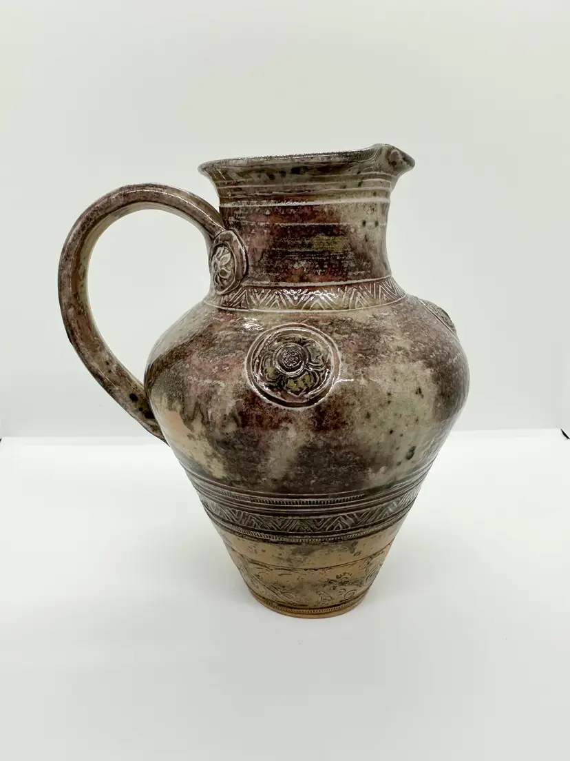 Handmade Lisa Tevia Clark Pitcher Artist Pitcher Vase Rustic European Signed