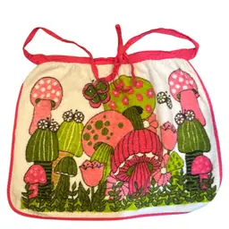 Vintage Mushroom Towel Apron Pink Green And Butterfly Bless My Heart ❤️💕