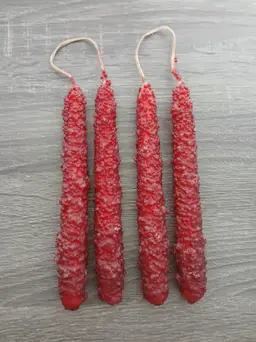 Vintage Rustic Hand Dipped Taper Candles Textured Red Candles 6"