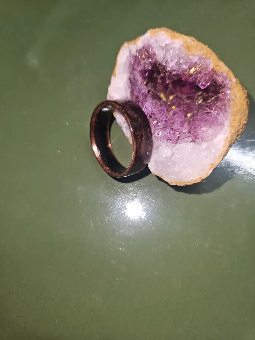 Walnut/copper handmade ring s.9.75