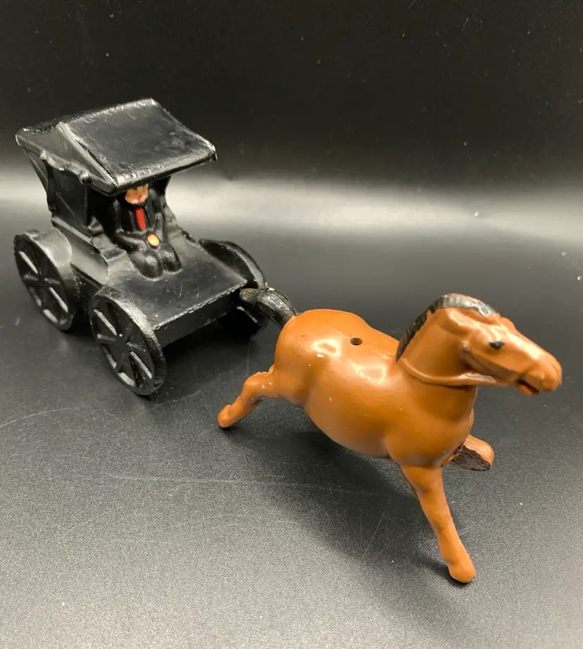 Cast Iron Amish Buggy and Horse Shakers