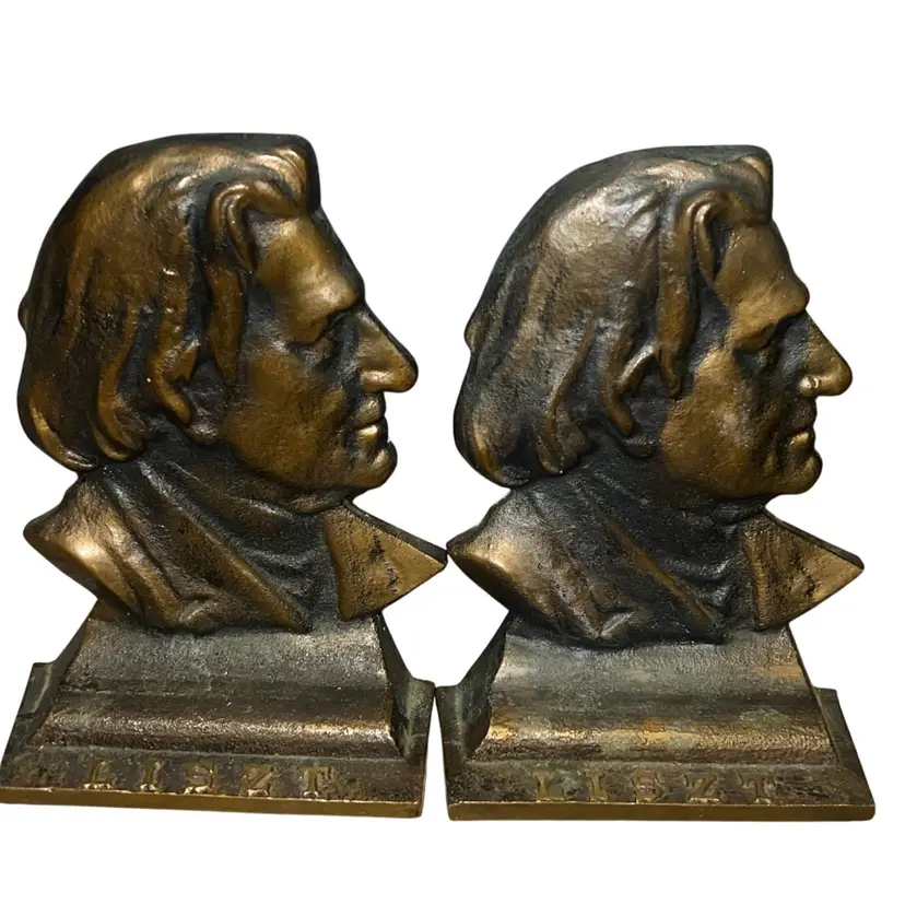 Antique Franz Liszt Bronze Bookends Hungarian Composer