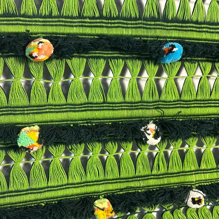 Vintage Large Macrame Pom Pom Christmas Tree Wall Hanging 28W 38H