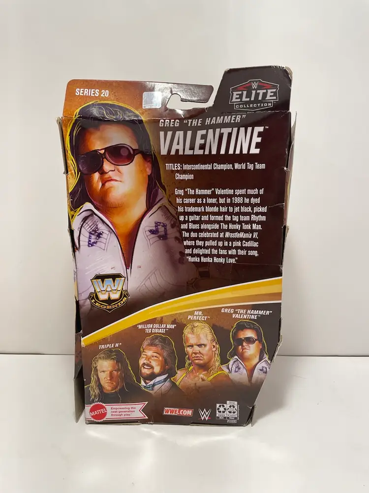 Greg The Hammer Valentine Wwe Elite Brand New In Box!! Box Has Damage As Seen In Pics 
