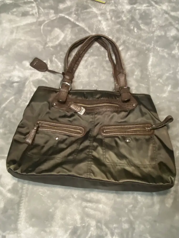 DKNY Large Three Compartment Purse, Dark Green, 16” Wide
