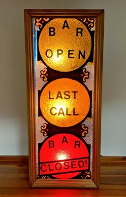 Vintage 1970s Lighted Sign Portable Lamp Bar Is Open Last Call Bar Is Closed