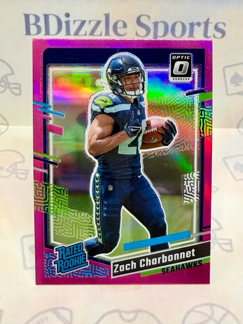 2023 Donruss Zach Charbonnet Optic Rated Rookie Preview Pink Prizm #392 RC