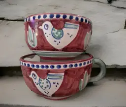 VIETRI Solimene Made in Italy Set of 2 Chicken/ Bird  Coffee Cups  Blue Dots