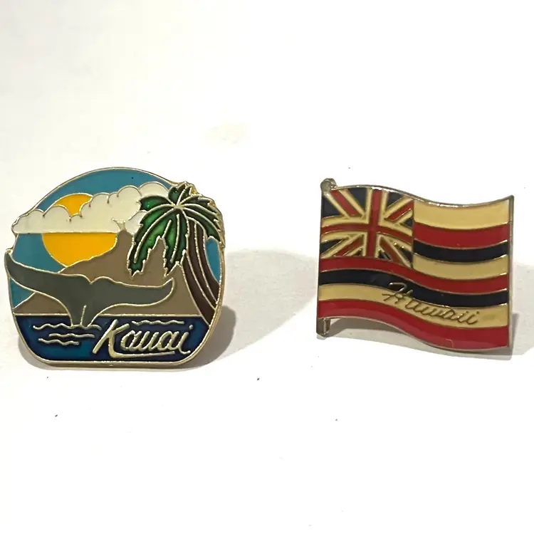 Hawaii Vintage Hat Pins. Hawaii State Flag & Kauai