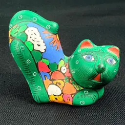 Small Green Talavera Cat Figurine
