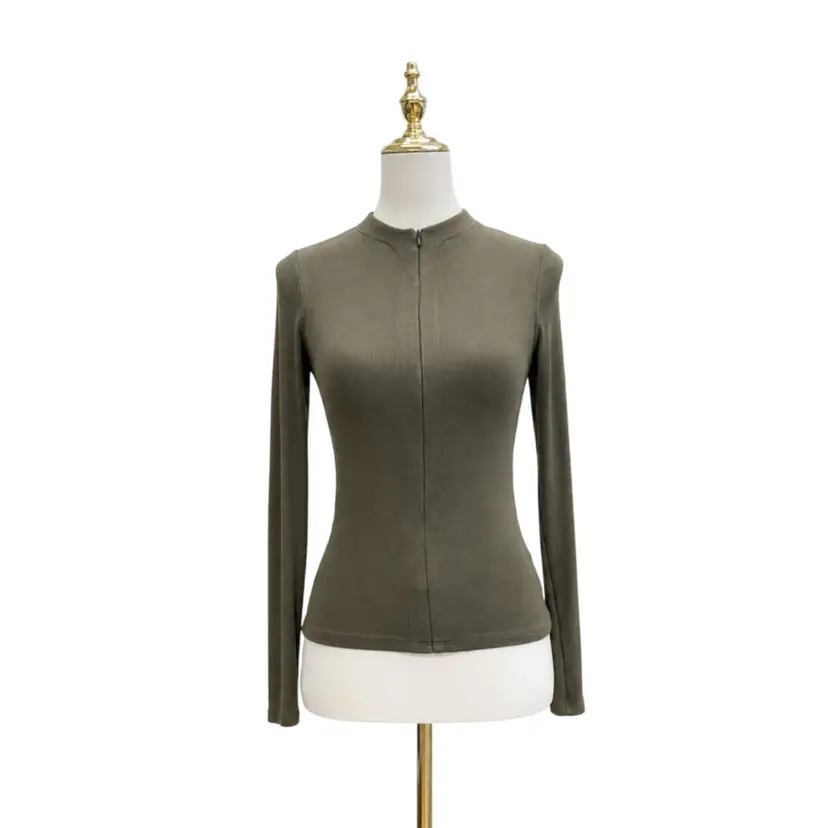 Joah Brown Army Green Ribbed Long Sleeve Sz Xs
