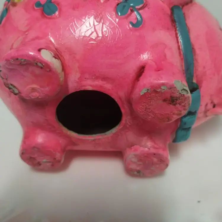 1960s Neon Floral Chalkware Piggy Bank